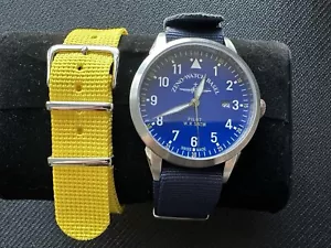 Zeno Watch Basel Pilot Aviator Fliegeruhr Blue Yellow Canvas Swiss Made Men’s - Picture 1 of 1