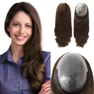 Topper for Women Poly Skin Wigs Top Pieces Human Remy Hair System 18'' #4 - Picture 1 of 9