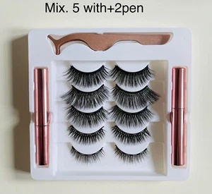 Waterproof Magnetic Eyeliner with Eyelashes and Tweezer 5 Pairs Set Long Lashes - Picture 1 of 8