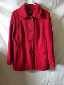 London Fog Women Sz L Red Wool Blend Pea Coat Lined EUC Christmas Holidays - Picture 1 of 7