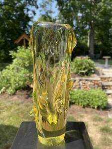 Jan Beranek Czech Art Glass Vase 1959 Skrdlovice 8” 5988 Yellow Master Modernist - Picture 1 of 11