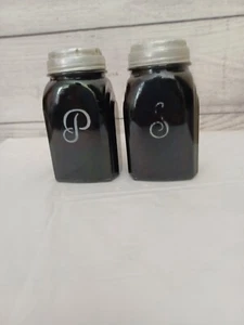 Vintage Deco McKee Glass Roman Arches Black Glass Salt Pepper Shaker c.1935 - Picture 1 of 17