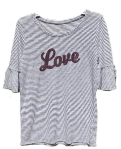 SO Girls White w/Gray Stripes Short Sleeves Shirt Size Large 14 - Picture 1 of 4
