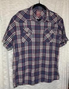 Men’s Wrangler Pearl Snap Western Shirt Size Large Plaid Blue Red And White - Picture 1 of 14