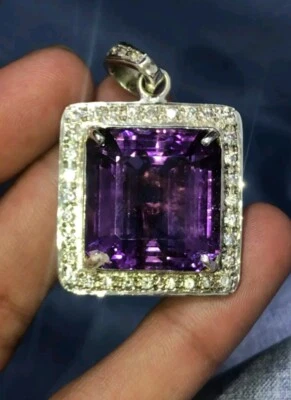 Natural Amethyst Gemstone Set In Sterling Silver Pendant - Stone Origin Brazil - Image 1 of 4