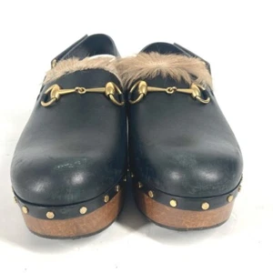 Gucci Horsebit Leather Clog Heels Sandals Black Size US 7 Used F/S - Picture 1 of 7