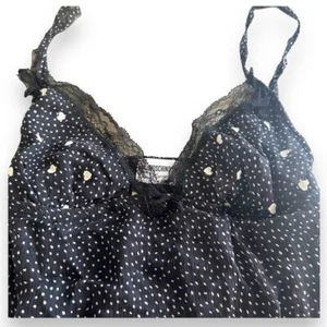 Moschino Chiffon Silk Lace BLK WHT Heart Polka Dot Bustier Cami Top XS or XSS - Picture 1 of 15