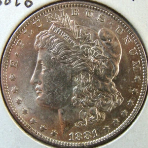 1881 O Fine 1$ Morgan Silver US Dollar BU / UNC Semi-Key Date Coin Triquero HA7 - Picture 1 of 2