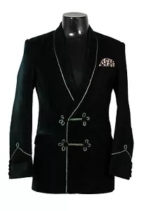 Men Green Smoking Jacket Elegant Luxury Designer Party Wear Blazers Coats UK - Picture 1 of 3