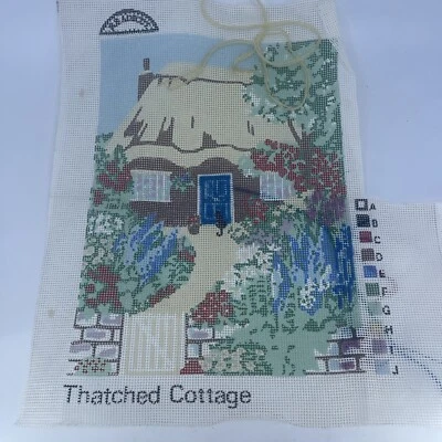 Vintage Needlepoint Thatched Cottage Canvas 30cm H x 23cm W Started a little bit - Image 1 of 4