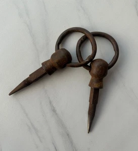Vintage Hand Forged Horse Tie Hitching Iron Ring Equestrian Stable Tool 2Pcs - Picture 1 of 10
