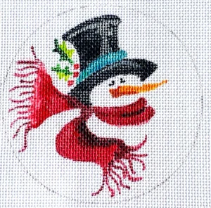Snowman with Hat and Red Scarf Ornament * HP Needlepoint Canvas by Larkspur - Picture 1 of 1