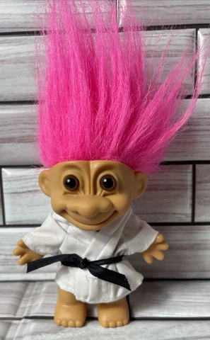 Vintage Russ Troll Doll KARATE Outfit Black Belt Magenta Hair 4" Martial Arts Cover