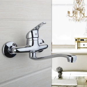 Wall Mounted Bathtub Chrome Brass Basin Mixer Faucet Sink Hot Cold Mixer Tap - Picture 1 of 12