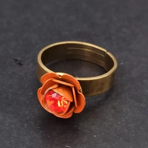 Michal Negrin Ring Orange 3D Rose With Swarovski Crystal 7 Shabby Boho Enamel - Picture 1 of 13