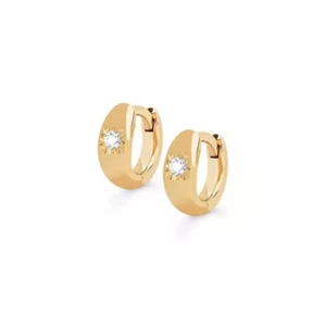 Orecchini Huggie Zirconi Cerchio Scoppio Stella Argento Sterling Placcato Oro 18k - Foto 1 di 5