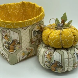 Handgefertigtes Herbst Set Stoffkörbe und Kürbis Herbst Deko Aufbewahrung Organizer - Bild 1 von 6