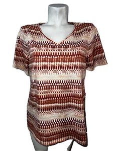 CHICO'S Top Women's Size L (2) Cotton Blend Slub Side Slit Ikat Tee SS T-Shirt - Picture 1 of 6