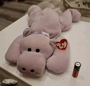 Ty Beanie Tubby Large Purple Hippopotamus 15" Plush 1996 Tag - Picture 1 of 11