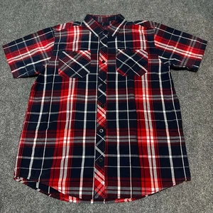 Bleecker Mercer Shirt Mens Extra Large Blue Red Plaid Button Up Collared - Picture 1 of 11