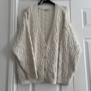GEORGE ivory Damen Plus Oversized Strickjacke XL Perlen & Strass Perlen Knöpfe - Bild 1 von 9