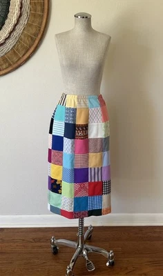 Falda lápiz vintage años 70 edredón retazos cottagecore colorida para mujer pequeña Foto 1 de 4