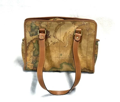 Bolsa tote de couro ALVIERO MARTINI 1’CLASSE estampa geográfica mapa de bolsa - Imagem 1 de 4
