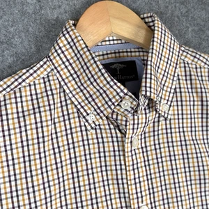 Fynch-Hatton Shirt Mens Medium Yellow Brown Check Long Sleeve Button Down Casual - Picture 1 of 12