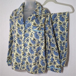 Moon Dance Women Cotton Flannel Pajama Set Blue Paisley Loungewear Size 1X - Picture 1 of 13