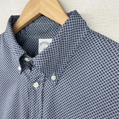 BROOKS BROTHERS Shirt Mens L 1818 REGENT Four Leaf Clover Button Up Cotton Blue - Image 1 of 4