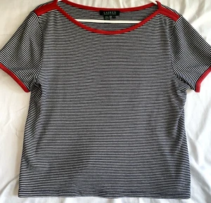 Lauren Ralph Lauren t-shirt donna XL blu a righe manica corta maglia top - Foto 1 di 5