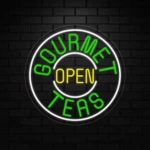 Gourmet Tees offenes Schild für Business-Displays | LED Flex Neon | 26" Breite x 26" Höhe x 1" Tiefe - Bild 1 von 5