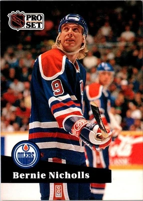 1991 Pro Set French Bernie Nicholls #386 Edmonton Oilers Hockey Card - Image 1 of 2