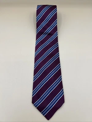 Corbata de seda BOGGI MILANO hecha en Italia púrpura azul blanco a rayas ENVÍO GRATUITO Foto 1 de 4