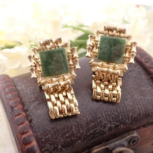 Gemelos de colección Dante verde nefrita tono dorado envolventes alrededor - Imagen 1 de 5