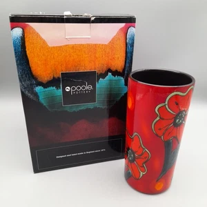 Poole Pottery "Poppy Field" Vase Large 8" Conical Red Vintage Mid Century 1980s - Picture 1 of 17