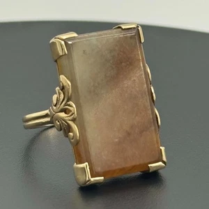Vtg 14K Yellow Gold Ring w Rectangular Jadeite Stone Sz 7 Ornate Setting (SPa) - Bild 1 von 7