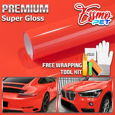 Calcomanía envolvente de vinilo ESSMO PET súper brillante roja para carreras automóvil vehículo brillante como pintura Foto 1 de 4