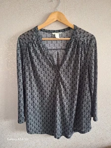 Camicetta da lavoro H&M donna nera grigia fantasia geometrica manica 3/4 scollo a V L - Foto 1 di 13