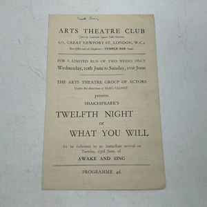 Playbill Program The Arts Theatre Club Shakespeare Twelfth Night What You Will - Picture 1 of 2