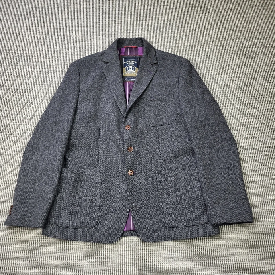 White Stuff Gentlemen's Relish Tweed Blazer Jacket Mens XL Grey Herringbone Wool - Image 1 of 4