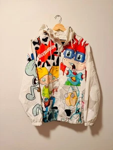 Members Only x Nickelodeon Windbreaker Jacket Men’s M Cartoon Characters White - Picture 1 of 6