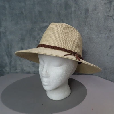 Sombrero FURTALK Fedora ajustado para mujer grande bronceado paja banda trenzada sol ala ancha Foto 1 de 4