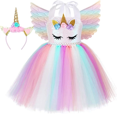 Girl Unicorn Costume, Rainbow Tutu Dress Princess Birthday Party Gifts Halloween - Image 1 of 4