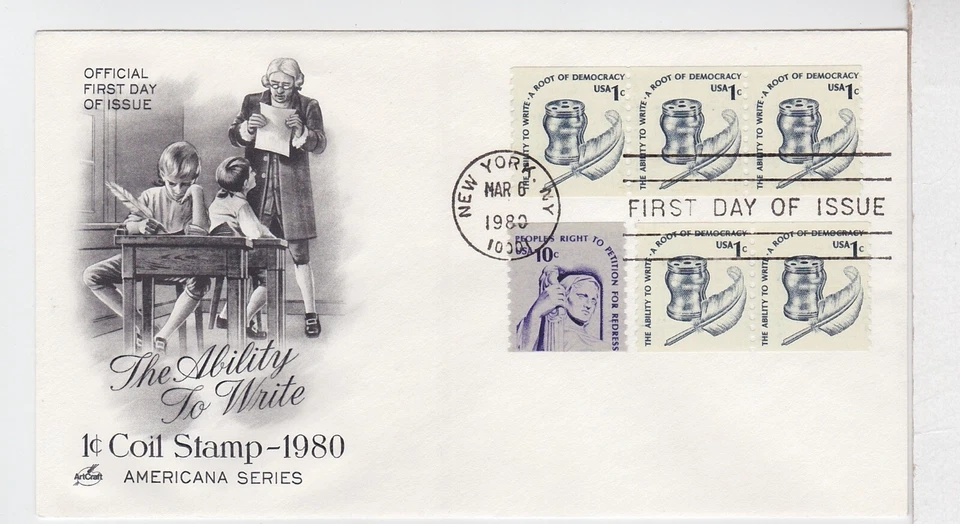 TurtlesTradingPost- Ability To Write 1 Cent- 1980- FDC #1581- Artcraft Cachet - Image 1 of 1