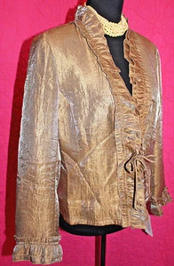 NWT $88 RAFAEL Copper Shimmer Ruffle Jacket Sz PM Tie Close Dressy Poly Rayon - Picture 1 of 4