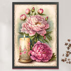 Full Embroidery Eco-Cotton 11Ct Print Poster Peonies Candle Cross Stitch 40X60cm