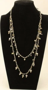 Vintage Multicolor Strass 2 Strang Station Silber Ton Halskette 24" - Bild 1 von 10