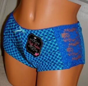 Black Fuchsia Polka Dot Lace Sides Boyshorts Panties Lingerie Size XL Adult Gift