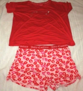 JUICY COUTURE JC SCRIPT LIPS 2 PC SLEEPWEAR SHIRT & SHORTS WOMEN 2X RED - Picture 1 of 10